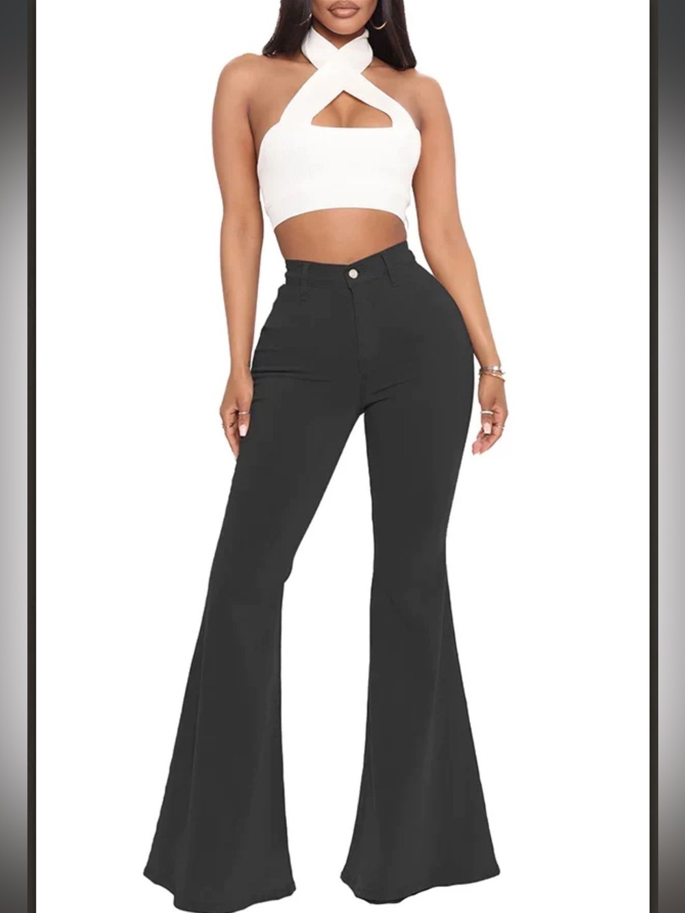High-Waisted Black Flare Pants | Figure-Hugging Bell Bottom Trousers